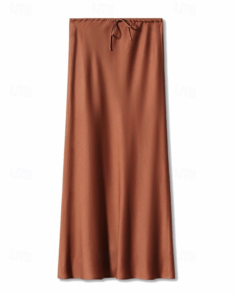 Mujer Falda Casual Maxi Tiro Medio Faldas Plano Correa Microelástico Vacaciones Calle Vino Azul marinero Negro Verde Ejército Otoño Poliéster 2025 - $22.99 –P10