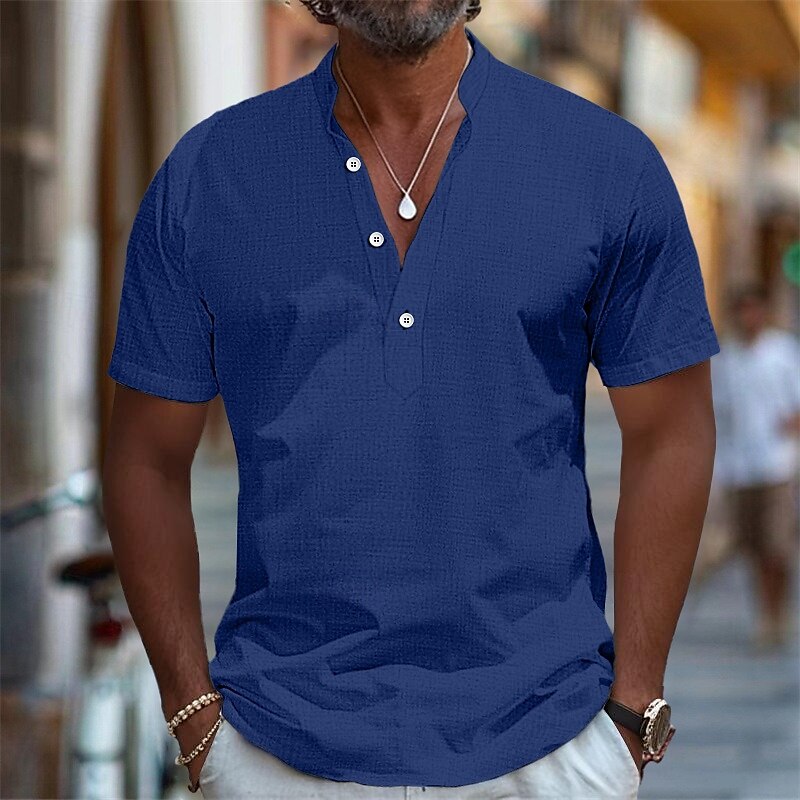 Per uomo Camicia Camicia di lino Camicia con colletto alla coreana Camicia popover Camicia Estiva Abbigliamento da spiaggia Semplice Vacanza Abbigliamento casual alla moda Nero Bianco Rosa Blu marino del 2025 a $20.99 –P9