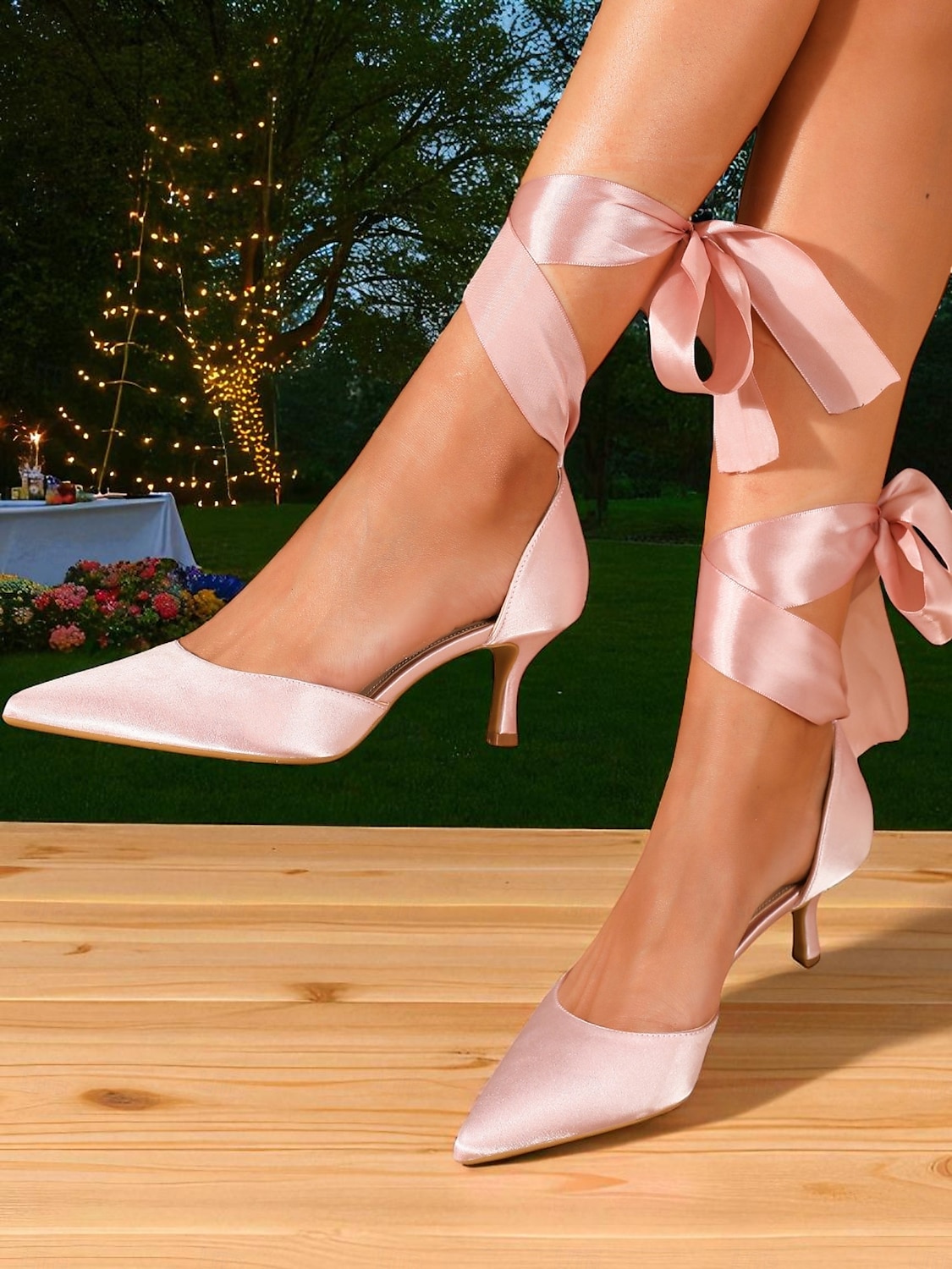 Chaussures à talon chaton en satin à bout pointu pour femmes avec brides à la cheville en ruban - talons élégants pour mariage et soirée formelle pour dames de 2025 ? $46.99 –P1