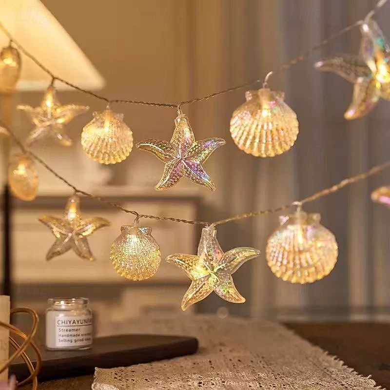 Guirnalda de luces de concha marina de 1,5/3 m, 10/20 LED a batería, con forma de estrella de mar, ideal para bodas, fiestas, Navidad, hogar, vacaciones, decoración de ventanas. 2025 - $33.99 –P3