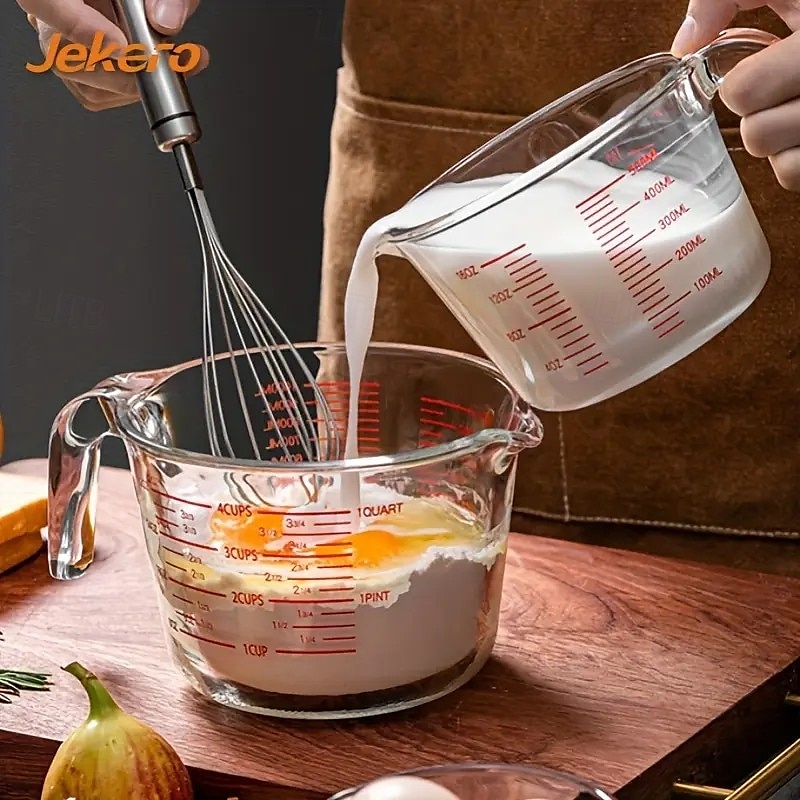Odměrka z žáruvzdorného skla o objemu 16,91 oz s rukojetí, velkokapacitní, vhodná do mikrovlnné trouby a trouby, kuchyňský hrnek na pečení s odměrkami 2025 - $10.99 –P2