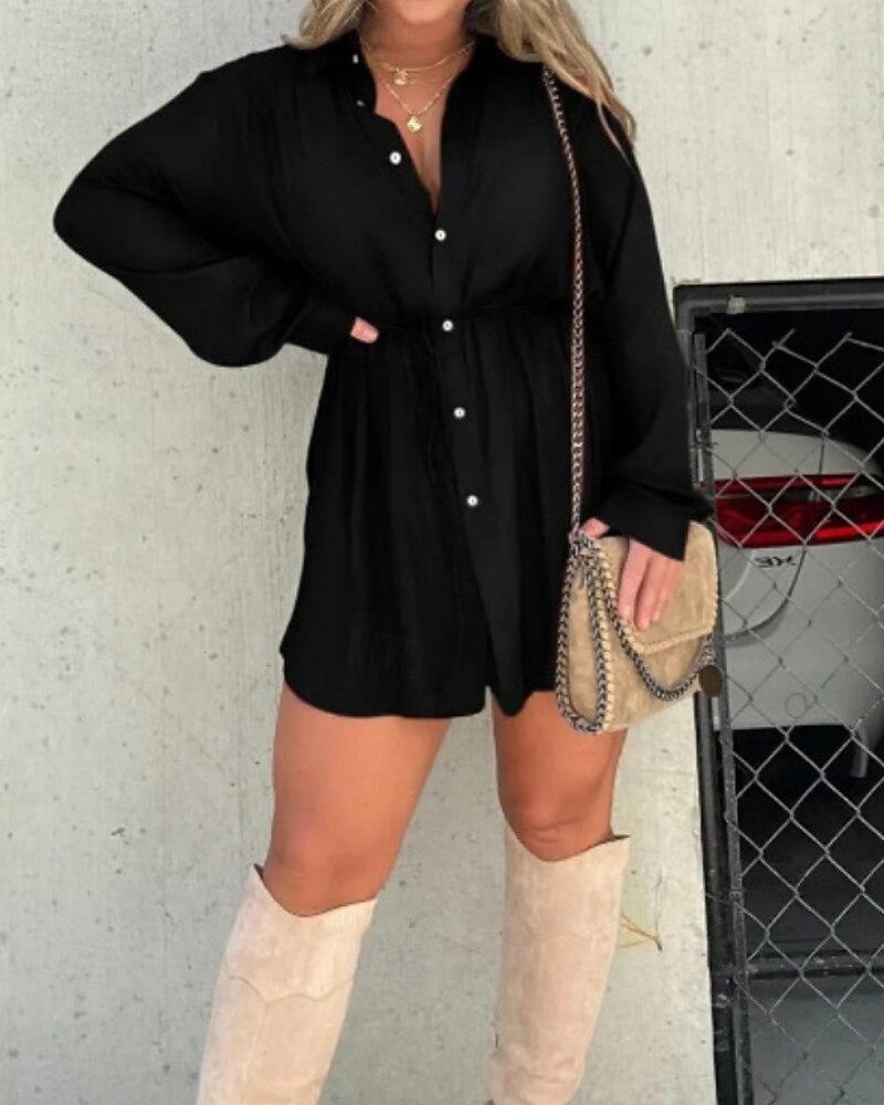 Per donna Camicia Blusa Semplice Moderno Casual Manica Lunga Colletto a Camicia Top Regolari Quotidiano Uscire Arricciato Bottoni Verde primavera Nero Verde chiaro Vino Marrone Autunno del 2025 a $23.99 –P1