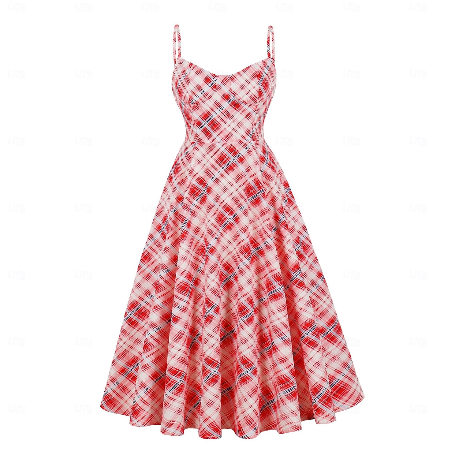 Retró 1950-es Rockabilly Déli Flapper ruha Swing ruha Spagetti szíj Fit and Flare Zsebekkel Kockás Női Álarcos mulatság Vakáció Hétköznapi Retro témájú buli Felnőttek Ruha Tavaszi nyár 2025 - $36.99 –P11