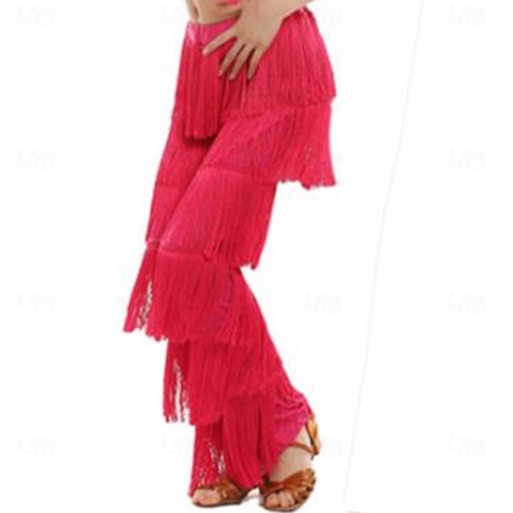 Pantalón de baile latino con borlas de 7 niveles BH1985 para mujer, pantalón de práctica profesional con flecos negros para adultos. 2026 - $35.99 –P12