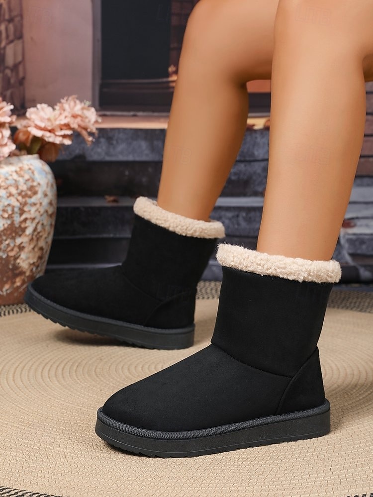 Femmes Bottes Bottes de Neige Quotidien Talon plat Bout Rond Occasionnel Daim Mocassin Chameau Noir Blanche de 2025 ? $24.99 –P5