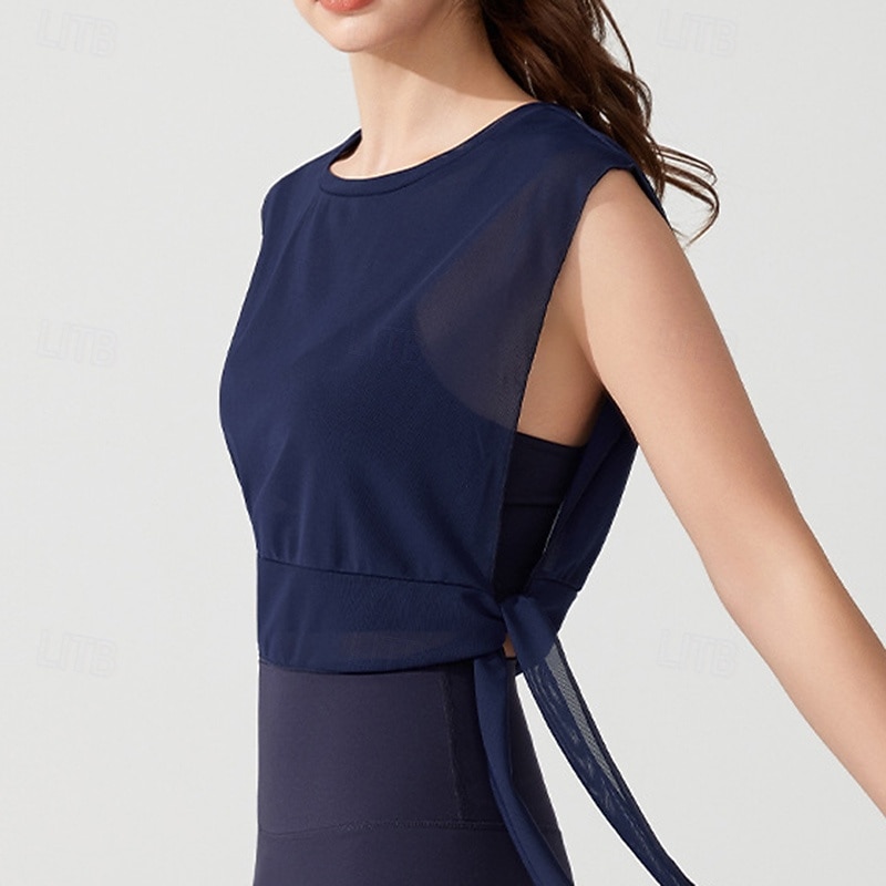 Mulheres Camisa curta de treino Top de ioga Secagem Rápida Respirável Sem Manga Esportes Côr Sólida Blusas Para Academia Esportivo Pilates Roupas Esportivas de 2026 por $12.99 –P12