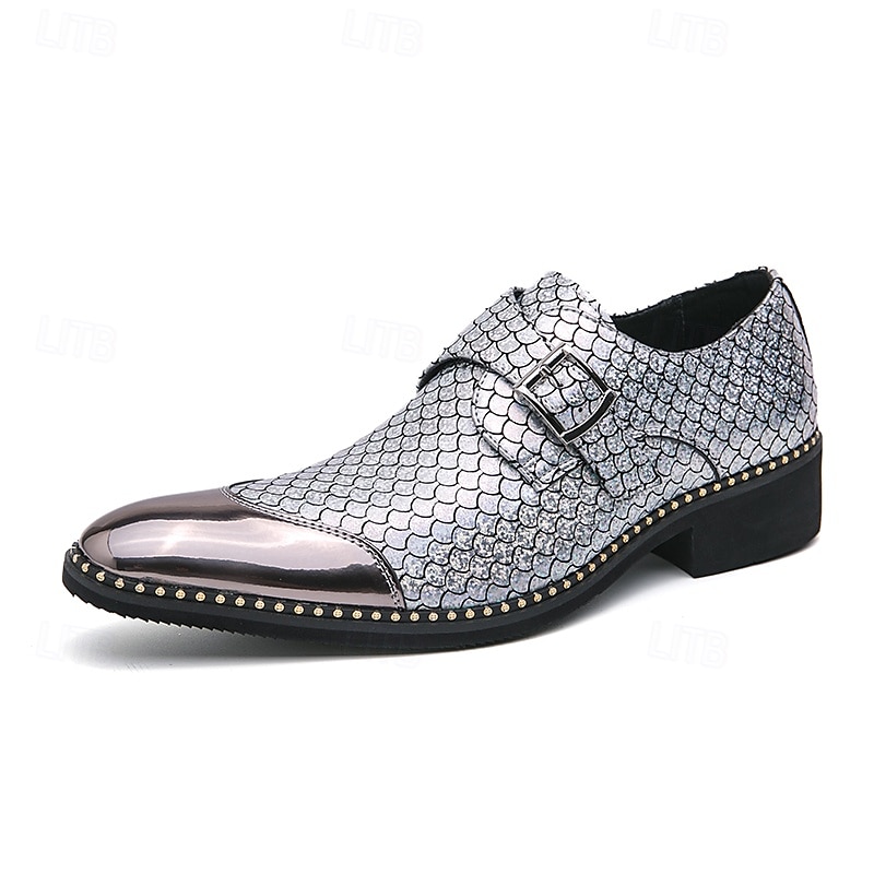 Scarpe da uomo con fibbia in oro metallizzato e cinturino alla caviglia – scarpe eleganti da festa con dettagli borchiati per eventi alla moda del 2025 a $46.99 –P2