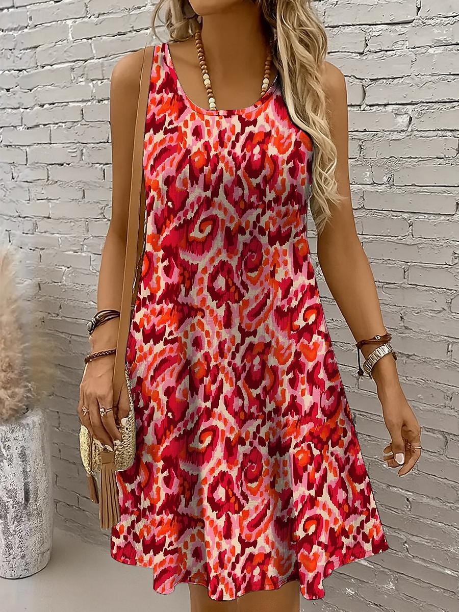Per donna Mini Abito Abito a trapezio Abito a spalle scoperte Vacanza Casual Vestibilità regolare Grafico Geometrico Astratto Senza Maniche Collo a U Giallo Rosso Blu Viola Estate Primavera del 2025 a $21.99 –P1