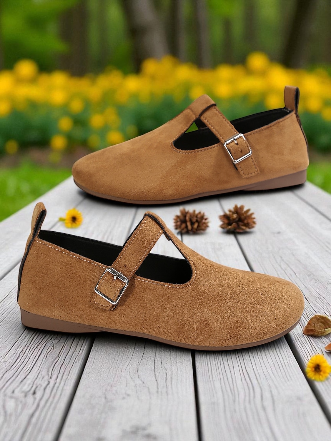 Ballerinas für Damen mit breiter Zehenpartie aus Wildlederimitat und verstellbarem Riemen – bequeme Freizeitschuhe für Garten, Park und Spaziergänge im Freien 2025 - $19.99 –P2