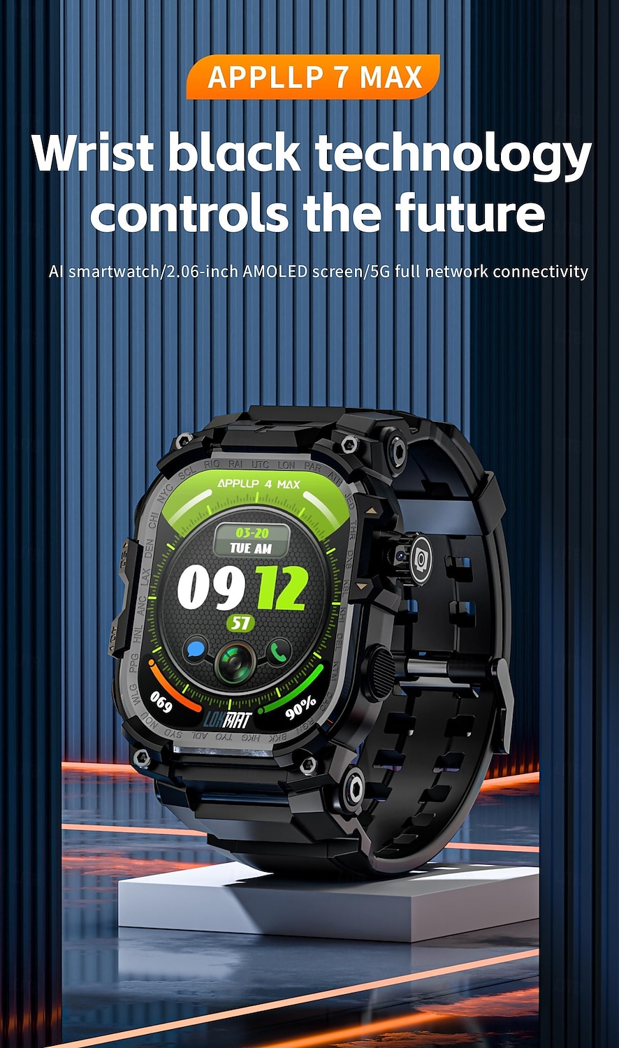 2025年 LOKMAT APPLLP 7 MAX スマートウォッチ 2.06 インチ スマートウォッチ電話 4G LTE 3G ブルートゥース 歩数計 着信通知 アクティビティトラッカー と互換性があります Android iOS 女性 男性 GPS ハンドフリーコール メディアコントロール IPX-5 60mmウォッチケース  コレクション – $144.99 –P1