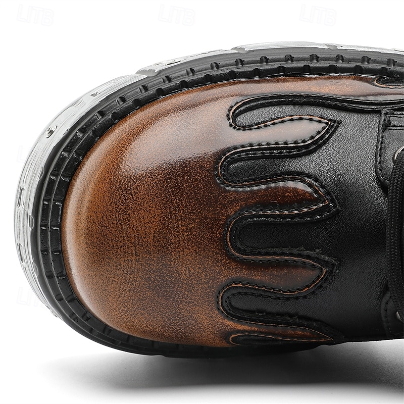 Pantofi Oxford cu platformă gotică pentru bărbați, cu flăcări – pantofi cu talpă groasă în stil punk pentru cosplay, Halloween și streetwear 2026 - $99.99 –P8