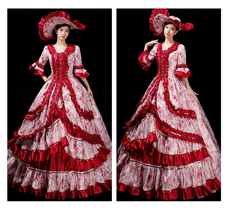 Vintage Rococo Renaissance Maxi Dress Normal Juliet Sleeve Princess Queen Elizabeth Pleated Flounced Princess Square Neck Fancy Dress Women's Halloween Carnival Masquerade Party Halloween Performance 2026 - $186.99 –P4