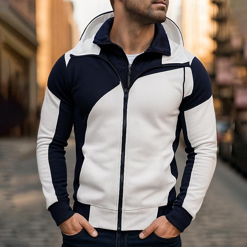 Per uomo Felpa con cappuccio Felpa con cappuccio a zip intera Felpa con cappuccio in pile Bianco Rosso Blu Grigio Con Cappuccio Semplice Patchwork Sport & Outdoor Casuale Quotidiano Streetwear Cool del 2025 a $23.99 –P1
