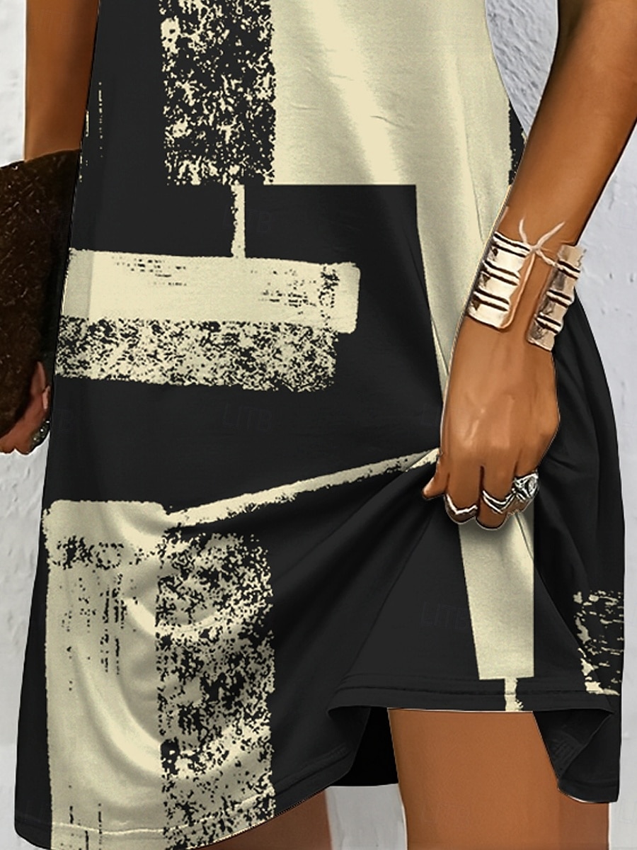 Pentru femei Rochie Mini Rochie din Tricot Rochie casual Rochii Tricou Rochie de Vară Vacanță Casual Fit regulat Grafic Geometric Abstract Manșon scurt În V Negru și Alb Șampaniu Roșu-aprins Albastru 2025 - $23.99 –P3