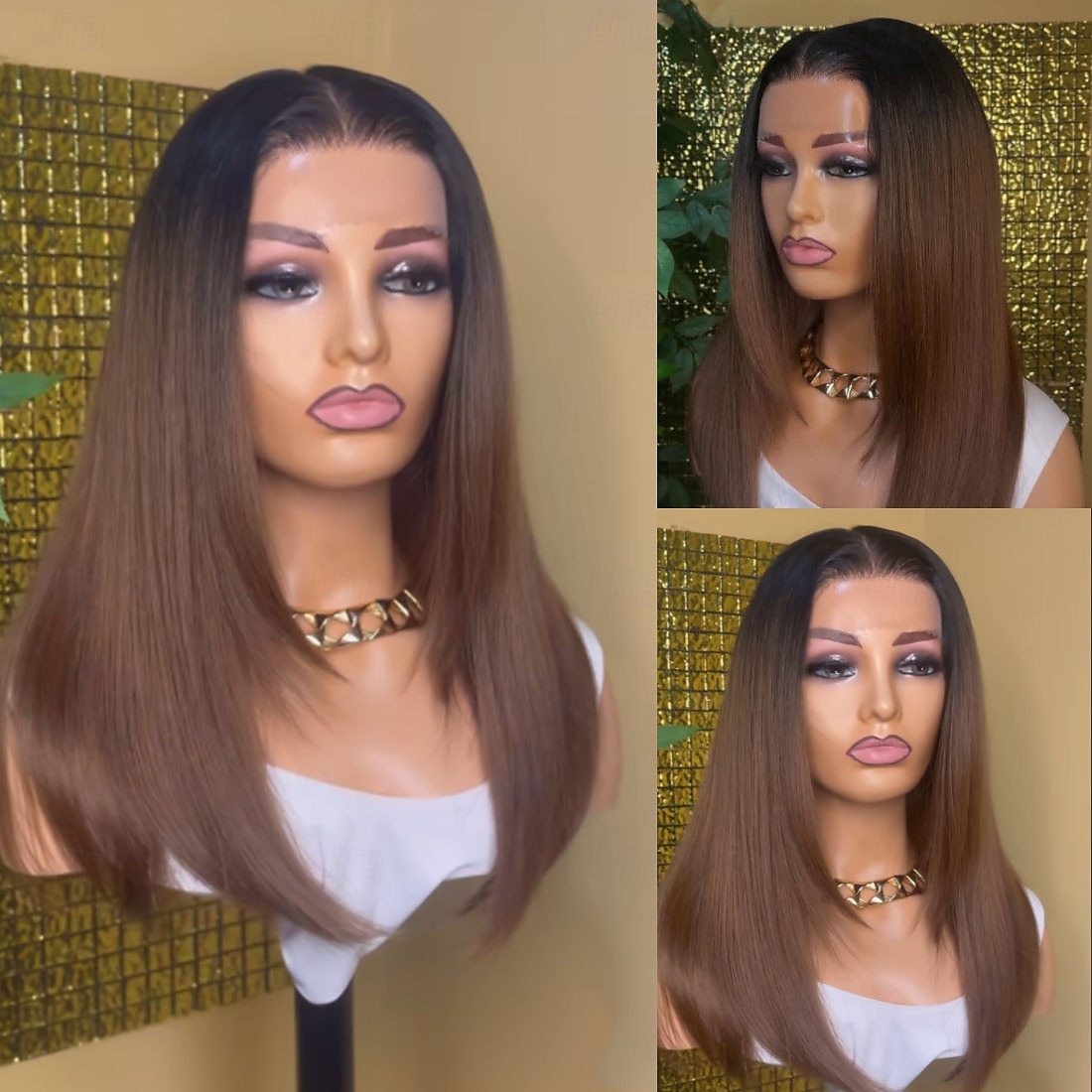 Capelli umani Remy 5x5 Chiusura 13x4 Fronte in Pizzo Parrucca Riga centrale Capelli brasiliani Liscio Marrone Parrucca 130% 150% Densità dei capelli con Capelli di Bambino Capelli schiariti 100 del 2025 a $243.19 –P4