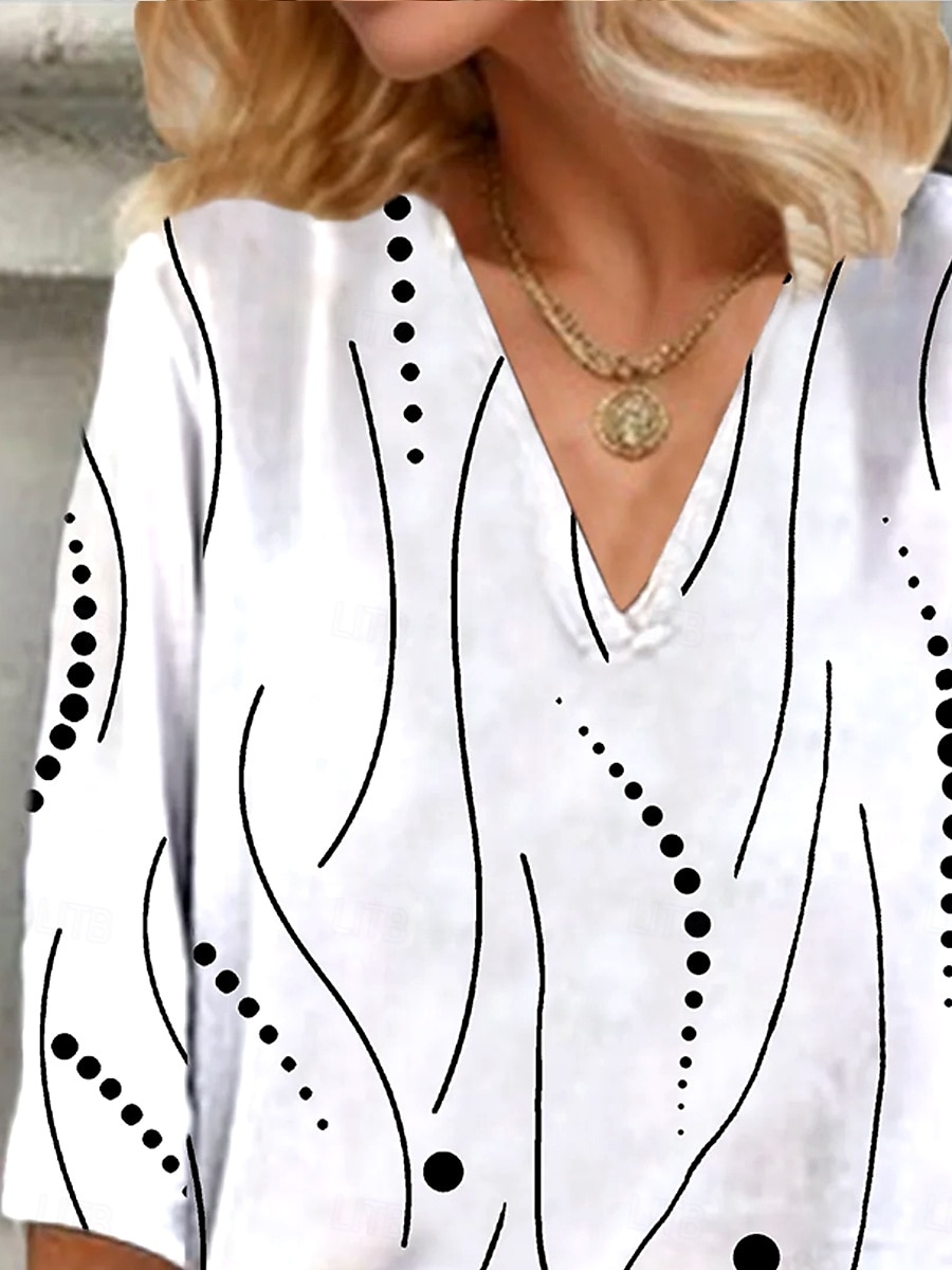 Dames Blouse Grafisch Stip Abstract Elegant Vintage Stijlvol 3/4 mouw V-hals Normale tops Dagelijks Uitgaan Afdrukken Wit Lichtgroen Blozend Roze Licht Blauw Zomer Lente Herfst 2025 - $25.99 –P2