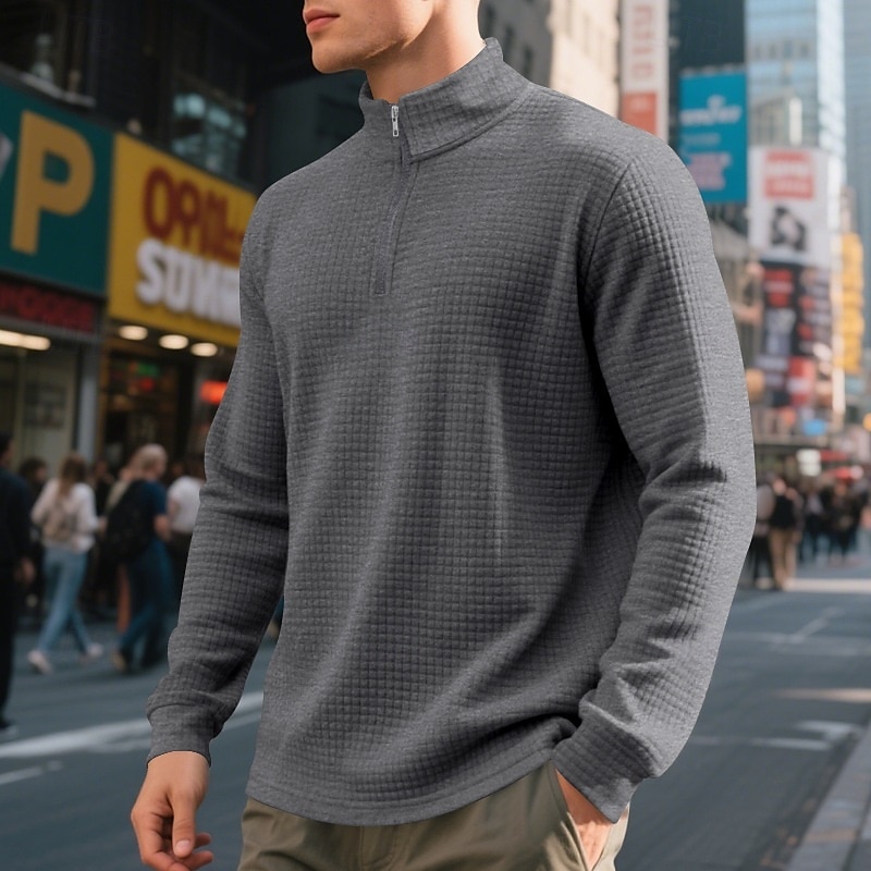 Hombre Sudadera con estampado de gofres Sudadera Sudadera tipo polo Negro Blanco Vino Verde Ejército Caqui Cuello de polo Plano Cremallera de un cuarto Deporte Casual Diario Ropa de calle Fresco Ropa 2025 - $25.99 –P7
