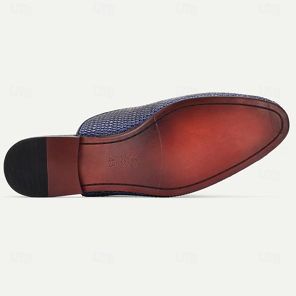 Men's Blue Crocodile Pattern Leather Mule Shoes – Slip-On Luxury Loafers for Stylish Men at Summer Parties and Resort Events 2025 - $94.99 –P7