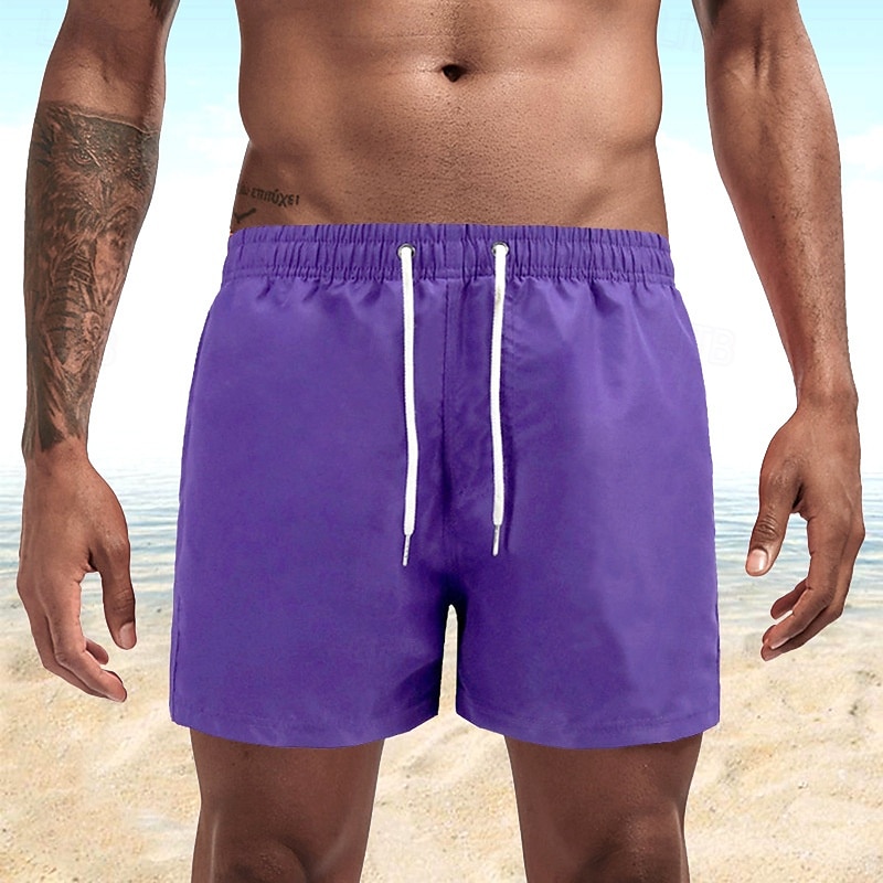 Homens Calção Justo de Natação Shorts de Natação Bermuda de Surf Tecido Secagem Rápida Respirável Cintura elástica Com Cordão Férias Praia Havaiana Casual Azul Lago Preto de 2025 por $13.99 –P17