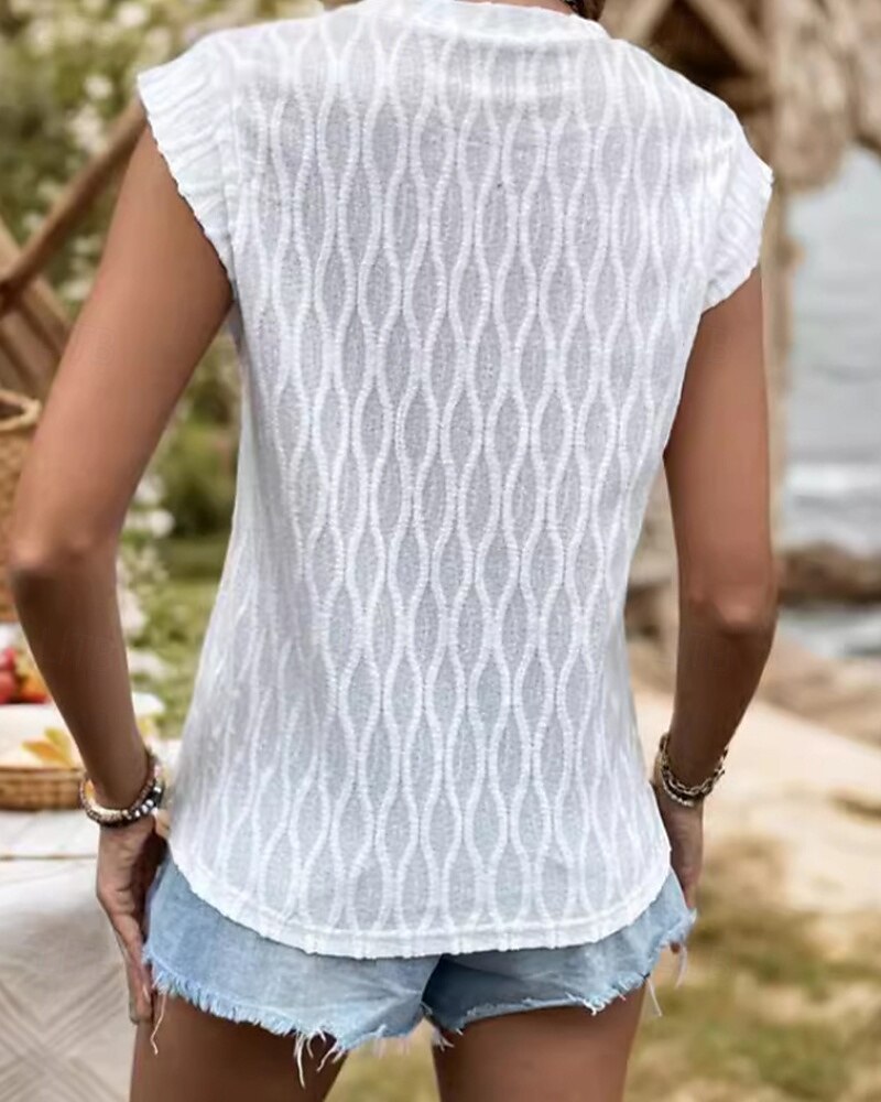 Per donna Camicia di Pizzo Blusa Semplice Moderno Casual Senza Maniche Girocollo Top Regolari Quotidiano Ferie Uscire Stampato Bianco Estate del 2025 a $17.49 –P4
