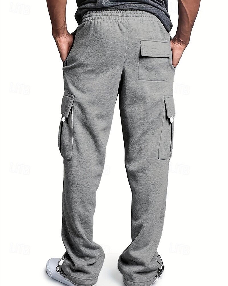 Multi-pakketten 3 stuks Voor heren Zwart + grijs + blauw Joggingbroek met wijde pijpen Broek Elastische taille Trekkoord Effen Vakantie Alledaagse kleding Polyester Lente 2025 - $35.99 –P12
