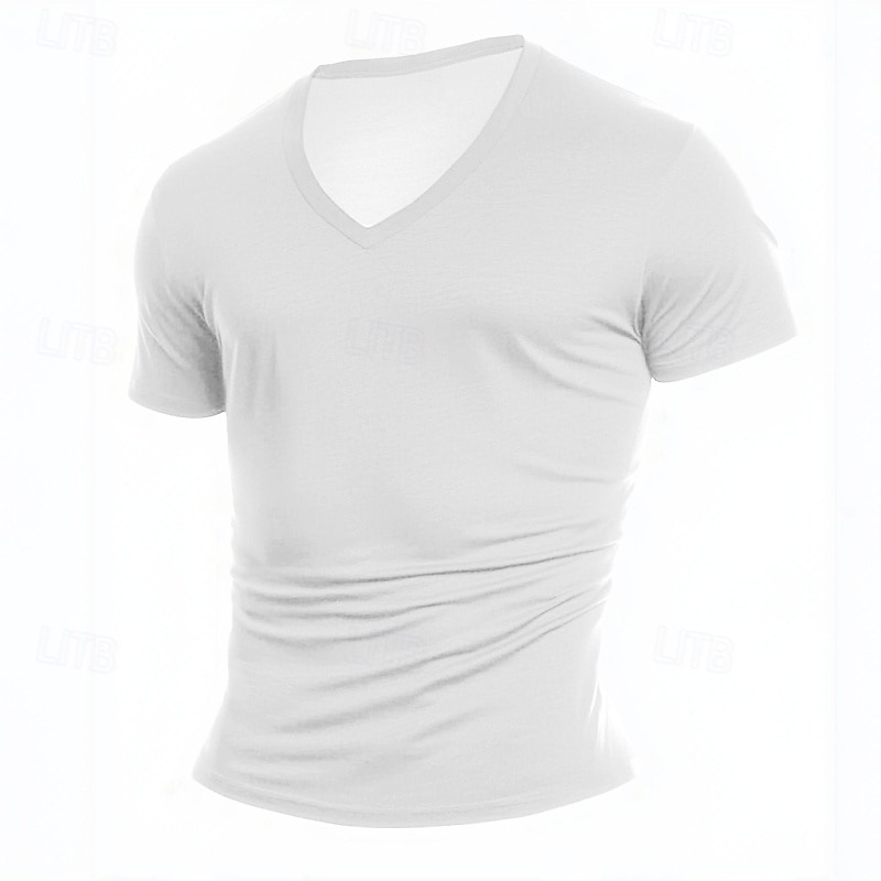 Homens Camiseta T-shirt Manga Curta Decote V Verão Todas as Estações Côr Sólida Tecido Designer Básico Contemporâneo Moderno Em V Casual Férias Rua Branco Top Tee para Homens de 2026 por $13.49 –P7