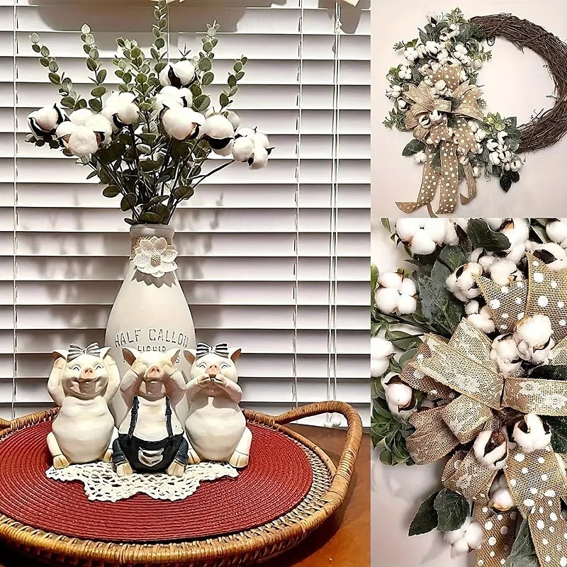 20 paquetes de flores secas con tallos artificiales, tallos de plantas artificiales rústicas para jarrones, decoración del hogar, coronas y adornos navideños. 2025 - $15.49 –P5