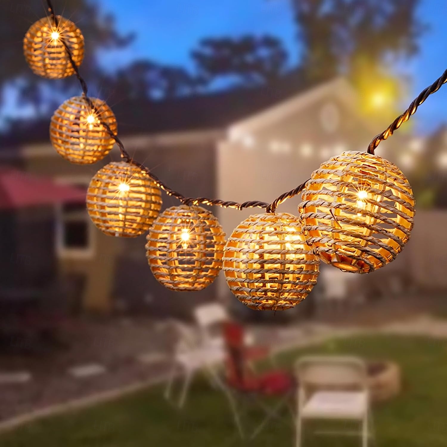 Rattan Wire Ball Style Decorative Lantern String Lights - 10 Lights Globe Rattan Wicker Ball String Lights Indoor Outdoor Patio String Light for Home Pergola Porch Party Backyard 2025 - $32.99 –P2