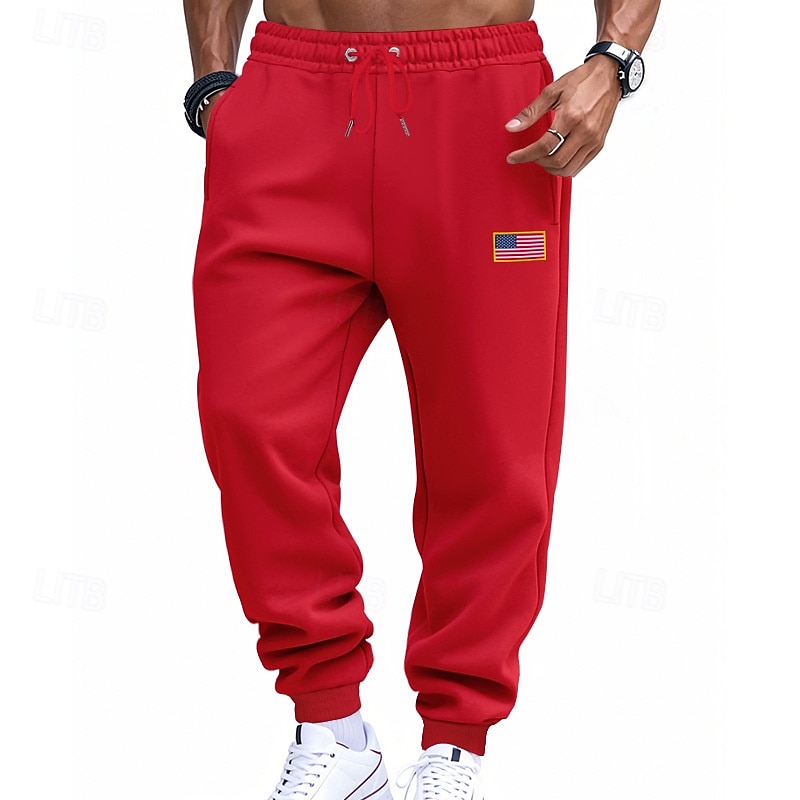 Herr Atletiska byxor Joggingbyxor Joggare Långbyxor Ficka Elastisk midja Snörning Amerikanska flaggan Komfort Utomhussport Dagligen Mode Ledigt Svart Gul Microelastisk 2025 - $18.99 –P17