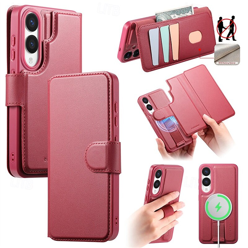 telefon Ügy Kompatibilitás Samsung Galaxy S25 S25 Plus S25 Ultra S24 Ultra S24 Plus S24 Mágneses adszorpciós tok Pénztárca kártya tok Felhajtható fedél Állvánnyal Leválasztható Vezeték nélküli töltés 2025 - $25.99 –P2