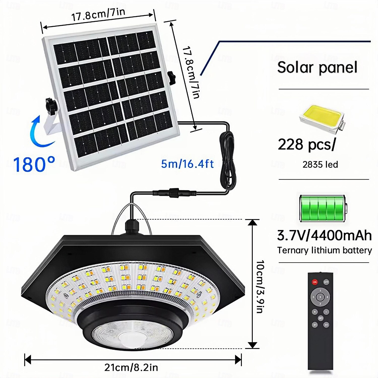 Solar Shed Light Solar Pendant Light Indoor Outdoor 228/180 Led  5 Modes With Remote Control For Barn Gazebo Garage  1PC 2025 - CAD $116.57 –P2