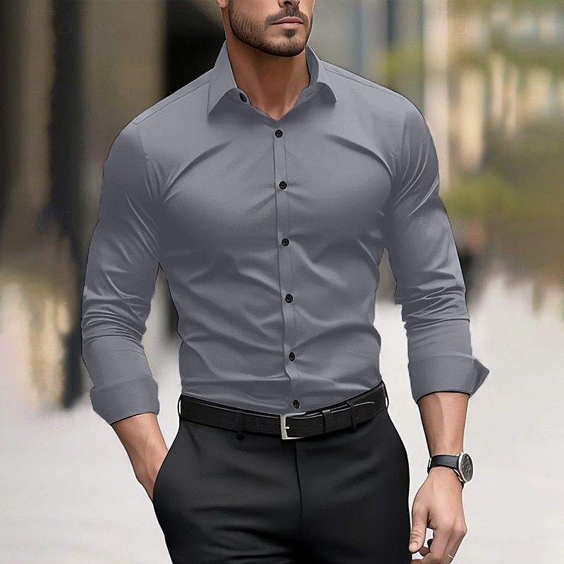 رجالي قميص رسمي سهل زفاف الأماكن المفتوحة أسود أحمر أزرق البحرية أخضر داكن كم طويل قبة الصيف الربيع ملابس 2025 - $26.99 –P9