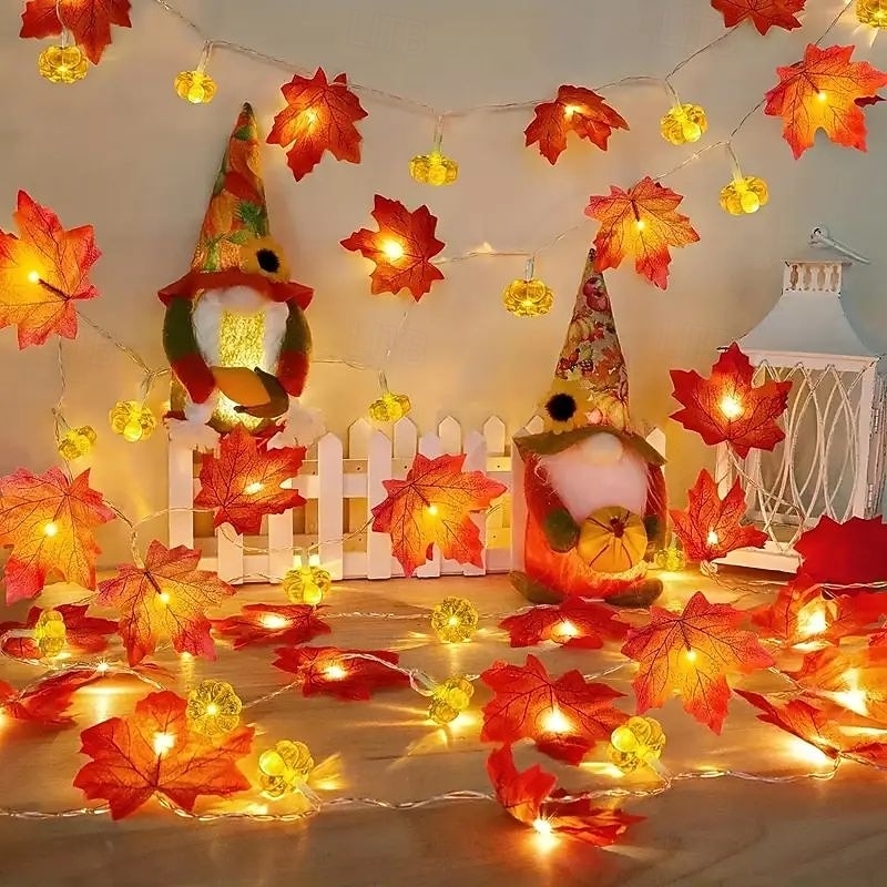 Halloween Solar Pumpkin Maple Leaf Fairytale String Lights 6.5m 30LED Outdoor Waterproof Garden Lights Thanksgiving Halloween Party Atmosphere Home Balcony Terrace Yard Porch Decoration 2025 - $17.19 –P8