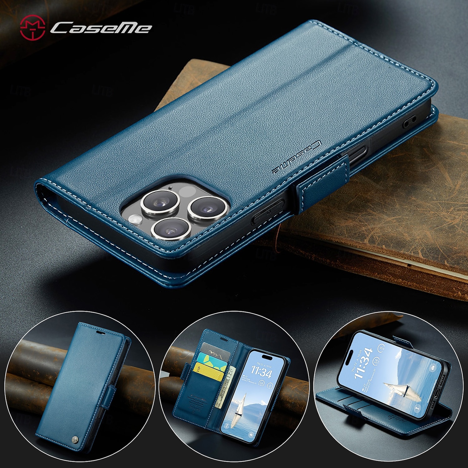 telefon Carcasă Pro Apple AirTag iPhone 16 15 14 Pro Max Plus iPhone 16e Flip Cover Ochrana celého těla Stojánek Slot pro kartu TPU PU kůže 2025 - $12.99 –P5