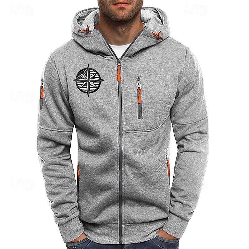 Per uomo Felpa con cappuccio Felpa con cappuccio a zip intera Nero Bianco Blu marino Grigio chiaro Grigio scuro Con Cappuccio Stampa Con zip Patchwork Sport & Outdoor Quotidiano Ferie Poliestere del 2025 a $22.99 –P2