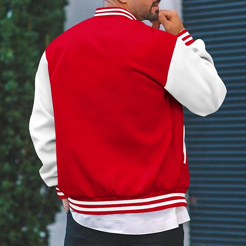 Herren Leichte Jacke Bomberjacke Collegejacke Urlaub Lässig Warm Tasche Farbblock Herbst Winter Farbblock Mode Klassisch Stehkragen Kurz Schwarz Rote Burgunderrot Marineblau Königliches Blau Jacken 2025 - $39.99 –P7