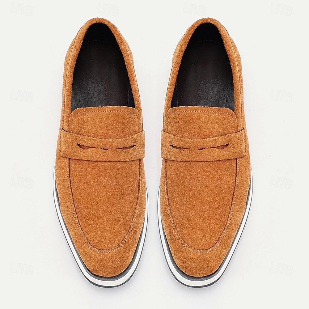 Men's Tan Cowhide Suede Slip-on Loafers with Modern Design Comfortable and Stylish for Office Wear, Casual Outings and Travel 2025 - $94.99 –P4