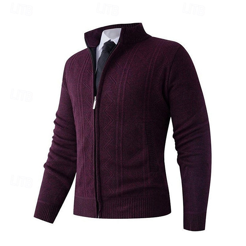 Homens Sueter Cardigan Suéter Cortado Suéter com zíper Suéter de malha Estriado Tricotar Tops regulares Tosão Tecido Colarinho Chinês Moda Clássico Férias Roupa Diária Roupa Outono Inverno Vermelho de 2025 por $24.99 –P8