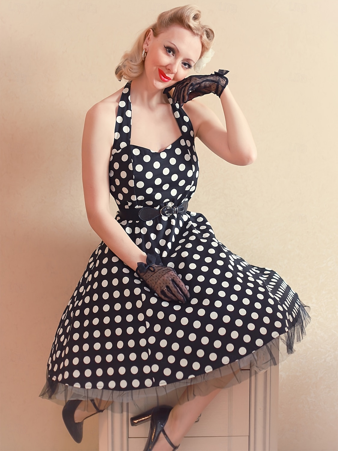 Epocă 1950 rockabilly Lungime Genunchi Rochie Flapper Rochii O rochie de linie Buline Mulată Gâtul halter Pentru femei Halloween Carnaval ziua îndragostiților Petrecere Casual Petrecere ceai Adulți 2025 - $25.99 –P21