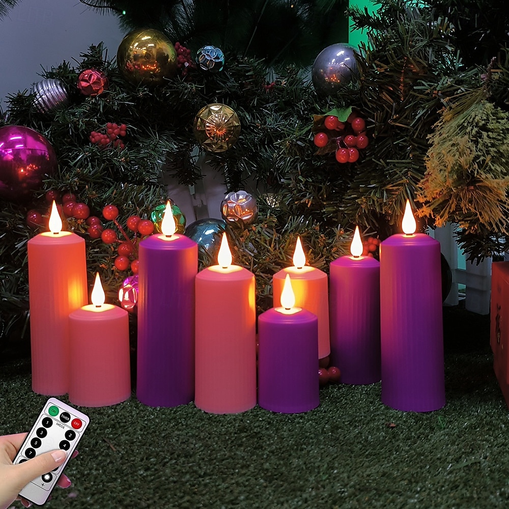 3/4/6/9 Stück Halloween Weihnachten zylindrisches Laden elektronisches Kerzenlicht Fernbedienung Timing Innen- und Außenbereich Hof Hochzeit Party Atmosphäre Dekoration hellviolett rosa 2025 - $24.99 –P2