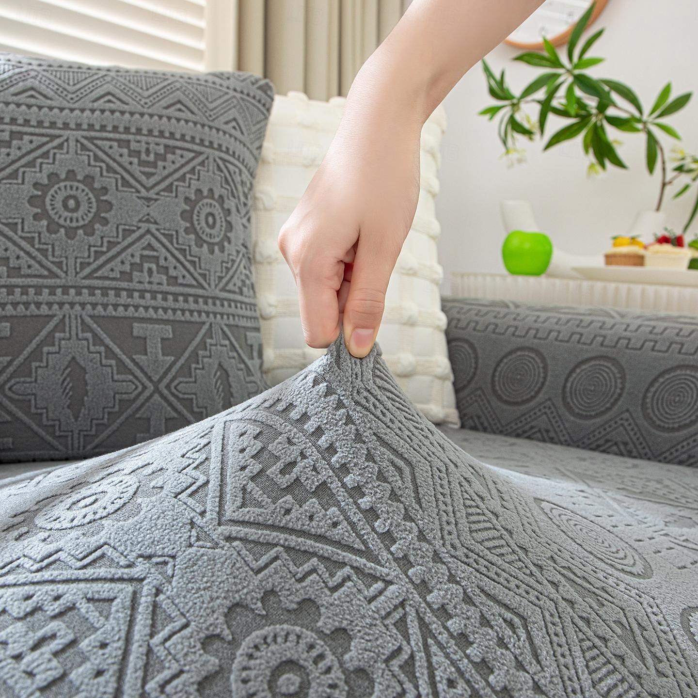 1 styck komplett paket enfärgat bohemiskt sofföverdrag i muxing jacquard-stil elastiskt jacquard-sofföverdrag som skyddar soffan från kattklor kan användas året runt utrustat med örngott 2025 - $72.99 –P10