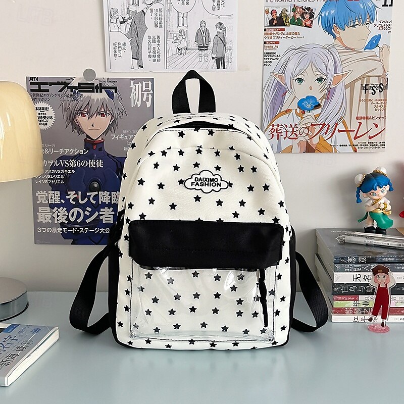 Sac à dos mignon à imprimé étoiles pour filles avec poche avant transparente – cartable kawaii en toile pour adolescentes et pour la rentrée de 2025 ? $29.99 –P3