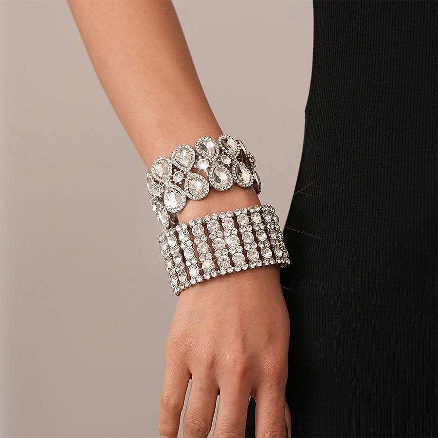 Γυναικείο βραχιόλι με στρας - λαμπερό κρυστάλλινο βραχιόλι για κοκτέιλ πάρτι και βραδινές εκδηλώσεις 2026 - $18.99 –P1