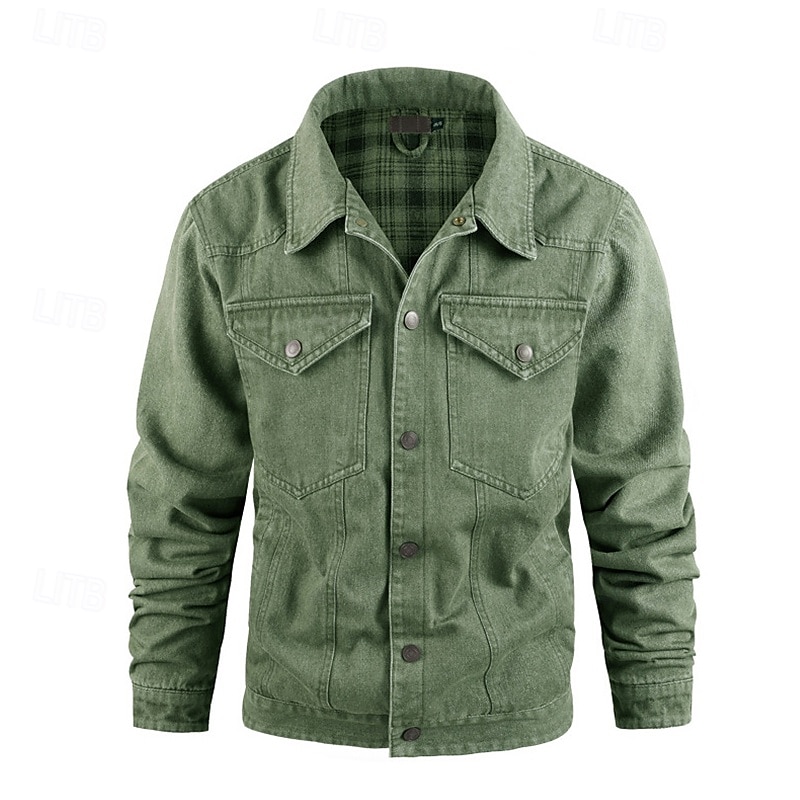 Homme Veste Légère Veste Décontractée Veste en Jean Vacances Quotidien Avec Poches Automne Hiver Uni Mode Classique Revers Régulier Noir Marron Vert Bleu de minuit Bleu clair Veste de 2025 ? $56.99 –P19