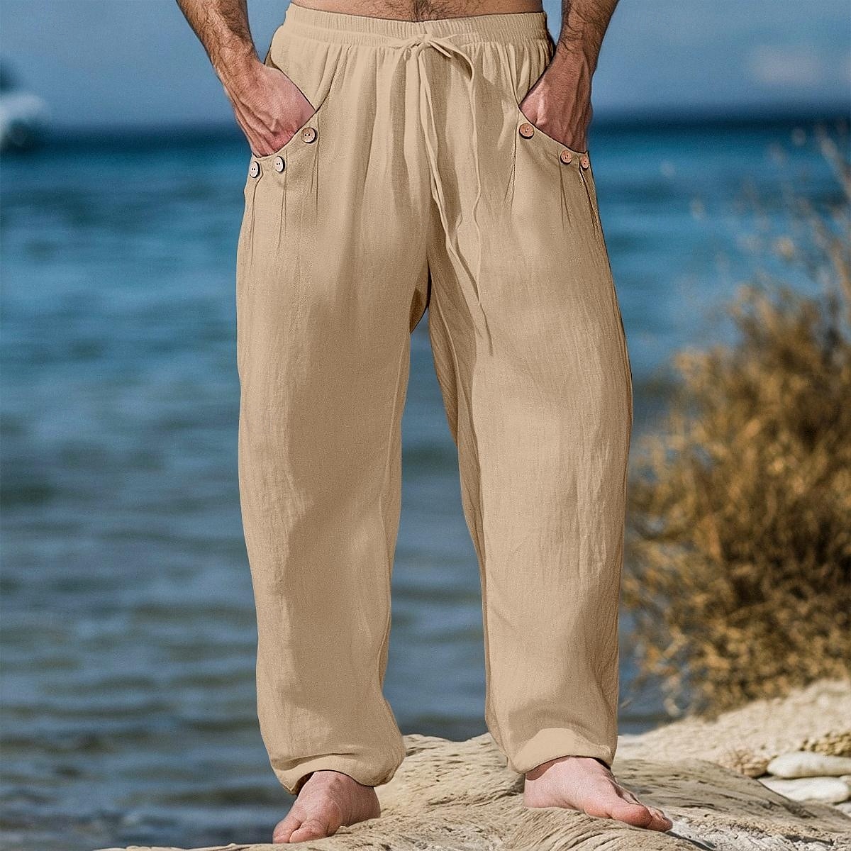 Homme Pantalons en Lin Pantalons Pantalon d'été Pantalons Amples Taille Élastique Cordon de serrage Jambe Droite Uni Confort Respirant Longueur complète Extérieur Occasionnel Quotidien Vacances Mode de 2025 ? $23.99 –P4