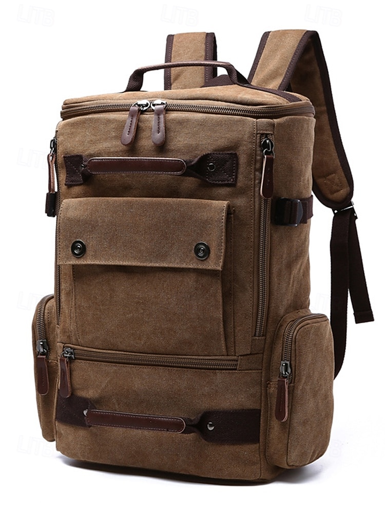 Brauner Canvas-Rucksack für Herren mit Multi-Taschen-Design – Vintage-Reise-Laptoptasche für 15,6-Zoll-Geräte, ideal für Arbeit, Schule, Wandern und Wochenendausflüge 2026 - $54.99 –P3