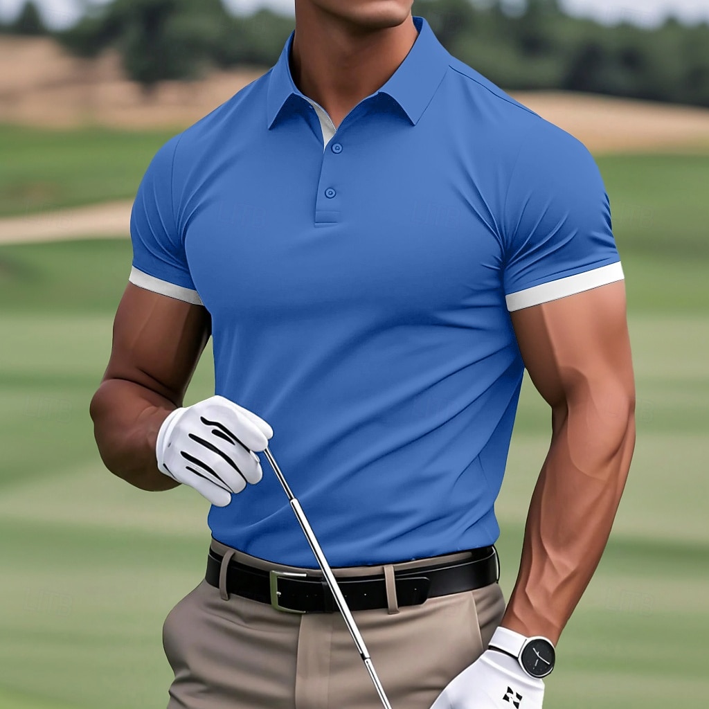 Per uomo Polo Maglia da golf Casuale Sportivo Classico Manica Corta Essenziale Tinta unica Semplice Bottoni Davanti Estate Primavera Tutte le stagioni Vestibilità regolare Vinaccia Bianco Nero Blu del 2025 a GBP £10 –P6