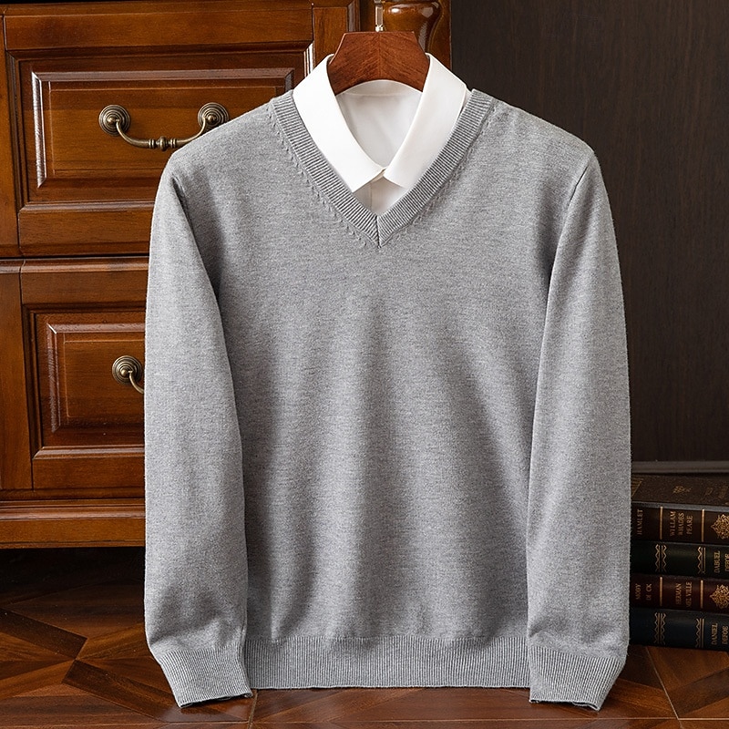 Herr Pullover tröja Stickad tröja Ribbad Sticka Vanliga toppar Stickat Slät V-hals Mode Grundläggande Semester Dagliga kläder Kläder Höst Vinter Kamel Vin S M L 2025 - $25.99 –P7
