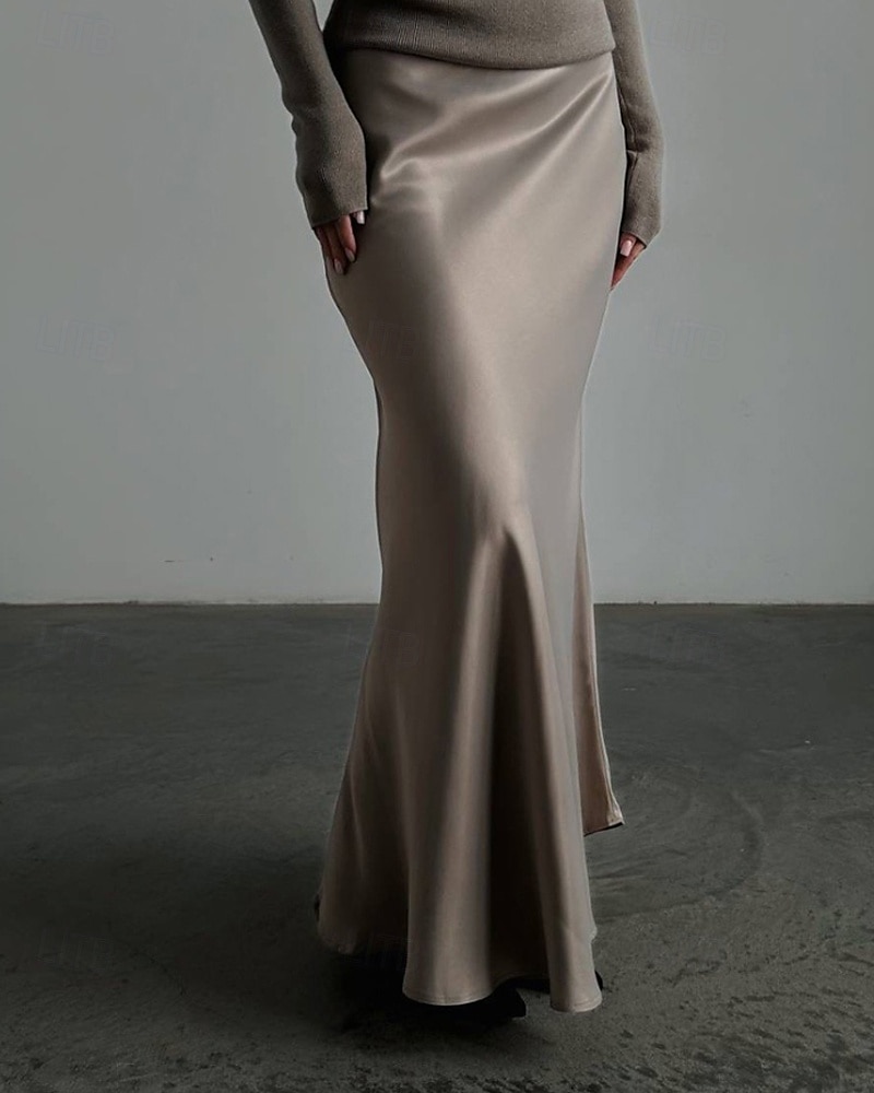 Femmes Jupe Moulant Mode Maxi Taille Basse Jupes Uni Micro-Élastique Soirée Rue Noir Blanche Kaki Gris Claire Automne Polyester de 2025 ? $22.99 –P1