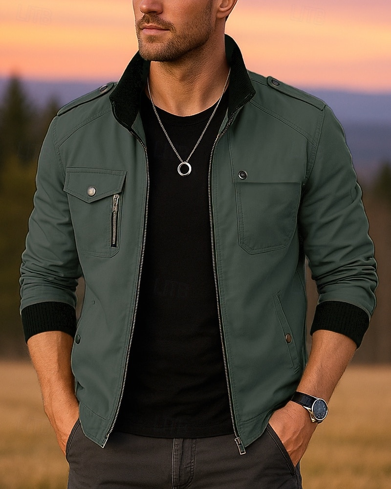 Men's Hiking Jacket Outdoor Windproof Breathable Hiking Outfits Hiking Clothes Spring Autumn / Fall Jacket Cotton Hunting Climbing Camping / Hiking / Caving Solid Color Black Army Green Red 2026 - $35.99 –P6